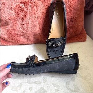 Coach Fortunata Black Signature Driving Loafers Size 7, 37